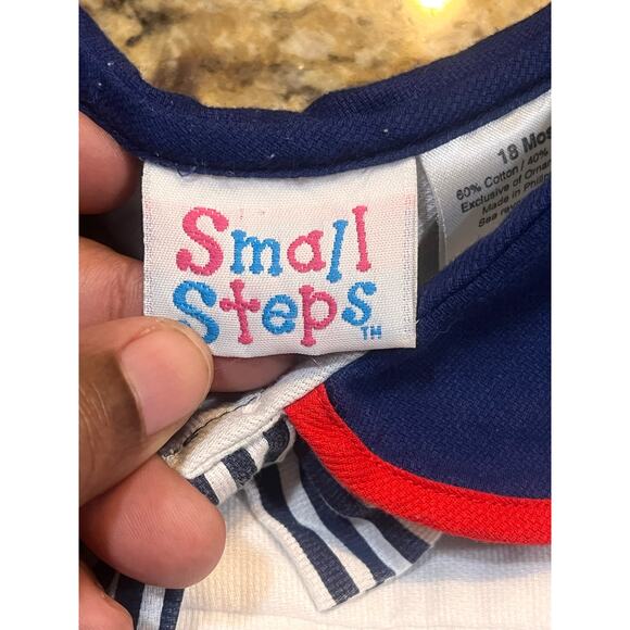 VTG Small Steps Boy Girl 18 Month Nautical Sailor Bubble Romper White Blue - Picture 7 of 13